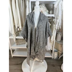 Apt. 9 Hooded shawl fringe Poncho One size black taupe gray classic office #4284